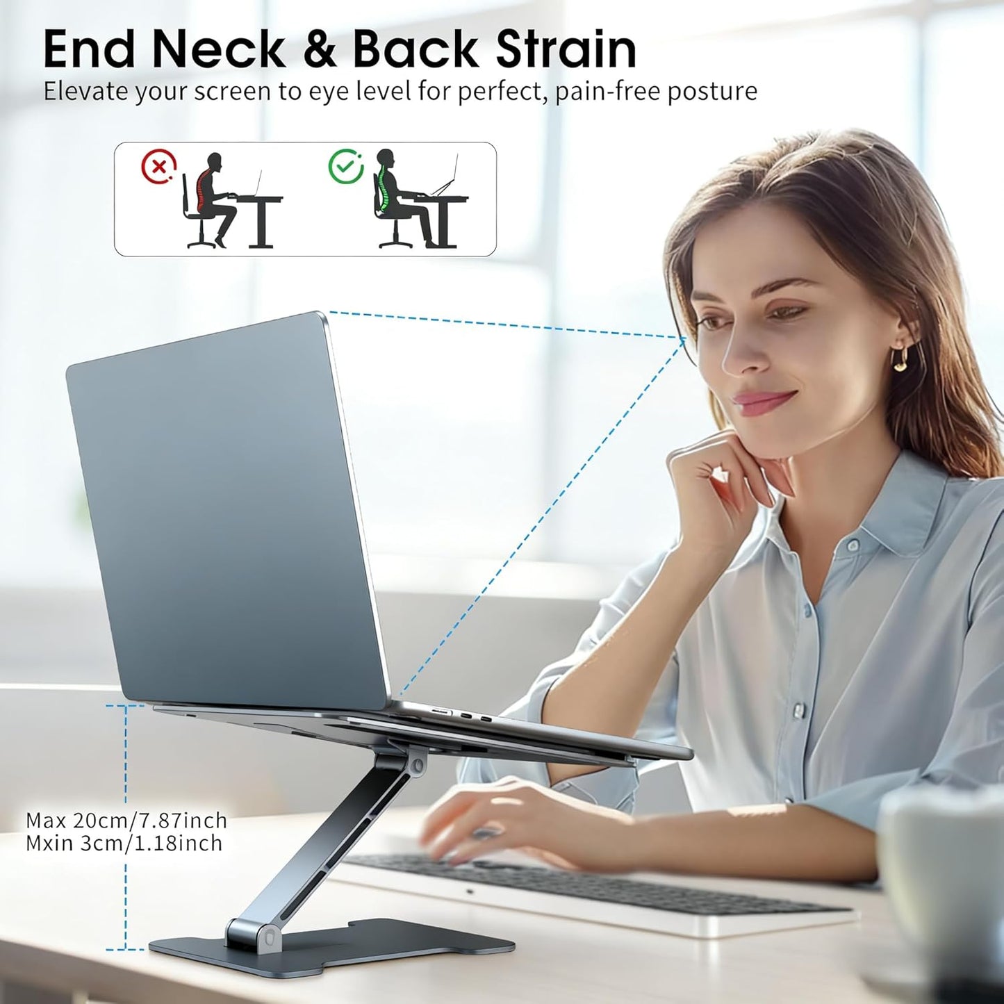 LRLKFX Laptop Stand Portable Foldable Aluminum Laptop Riser Height Adjustable Ergonomic Holder for Desk Compatible with MacBook Air Pro, Dell, HP, Lenovo & More 10-15.6" - Silver