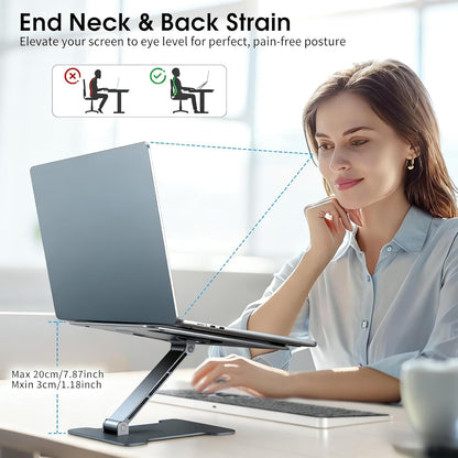 LRLKFX Laptop Stand Portable Foldable Aluminum Laptop Riser Height Adjustable Ergonomic Holder for Desk Compatible with MacBook Air Pro, Dell, HP, Lenovo & More 10-15.6" - Silver