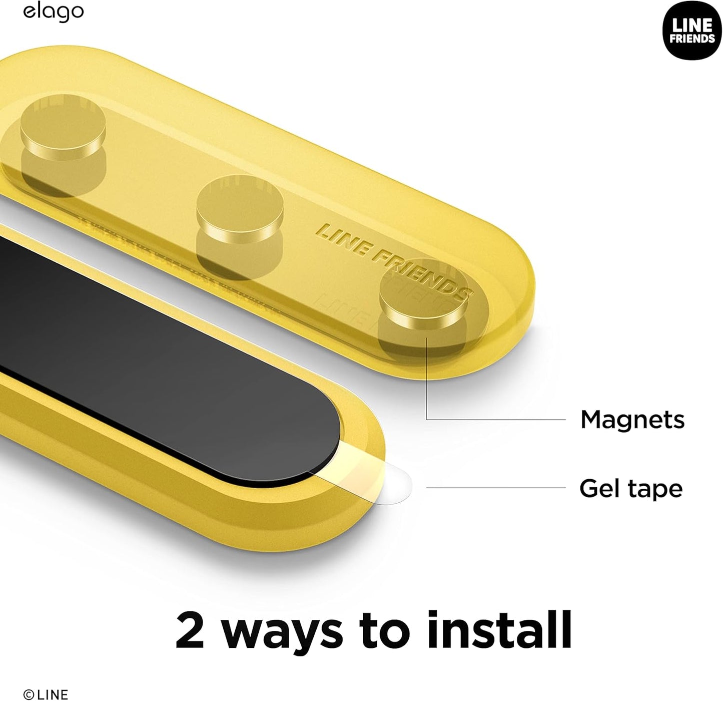 elago | LINE Friends Magnetic Cable Management Buttons, Organize 3 Cables, Powerful Magnets, Reusable Sticker Attaches to Surface, Desk Organization (Brown)