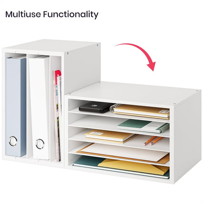 Ballucci 4-Tier Paper Organizer for Desk, Stackable Organizer Tray, Desk Storage Shelves, Stacking Letter Paper Tray Sorter for Classroom, Office, White