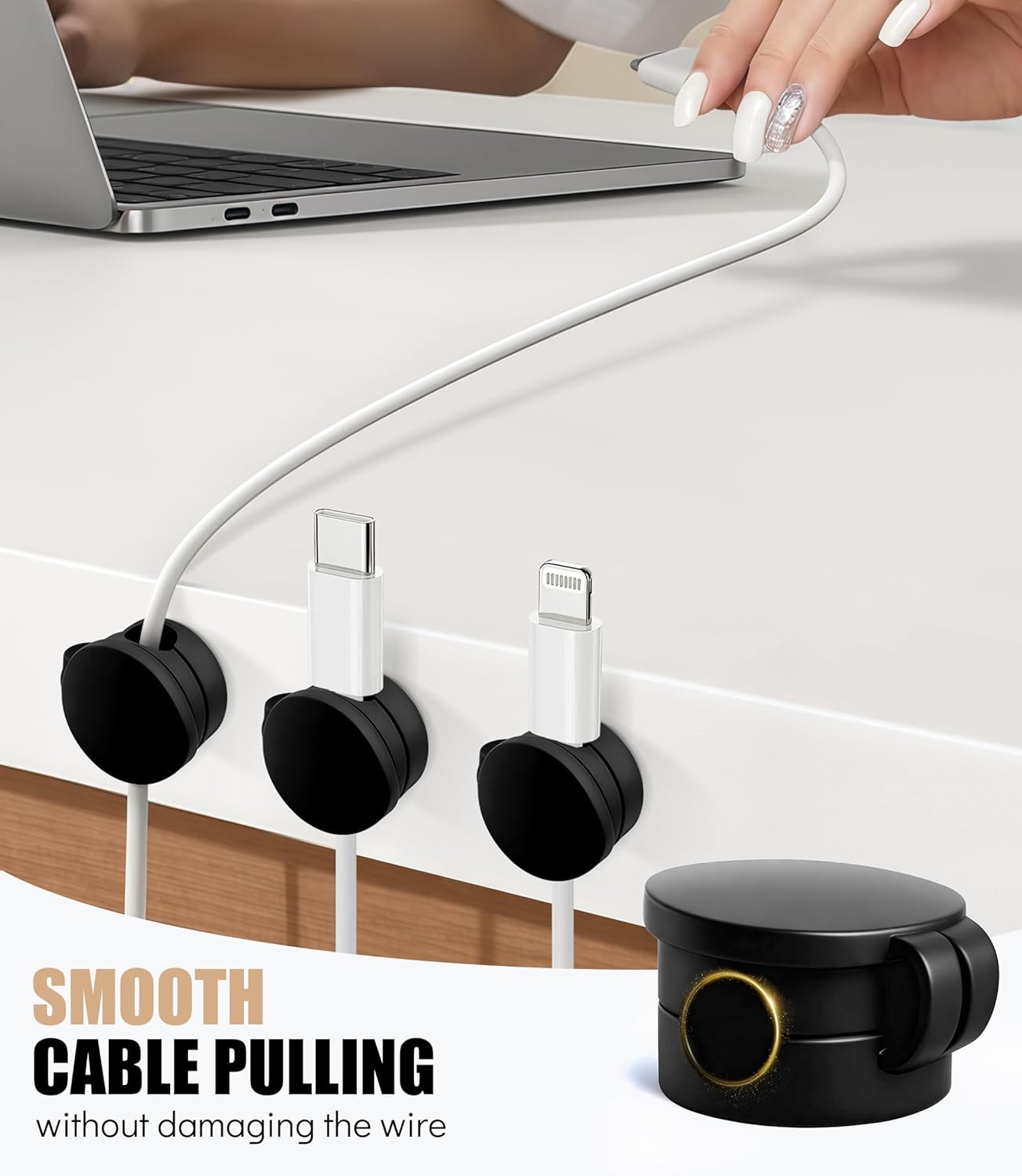 6 Pack Silicone Cord Organizer, Adjustable Magnetic Cable Clips, Strong Adhesive Cable Management Under Desk Wire Hider, Cord Holder for Nightstand, Desk, Wall, Home Office (Black)