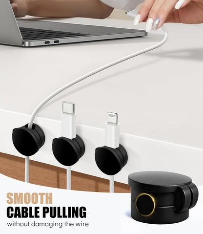 6 Pack Silicone Cord Organizer, Adjustable Magnetic Cable Clips, Strong Adhesive Cable Management Under Desk Wire Hider, Cord Holder for Nightstand, Desk, Wall, Home Office (Black)