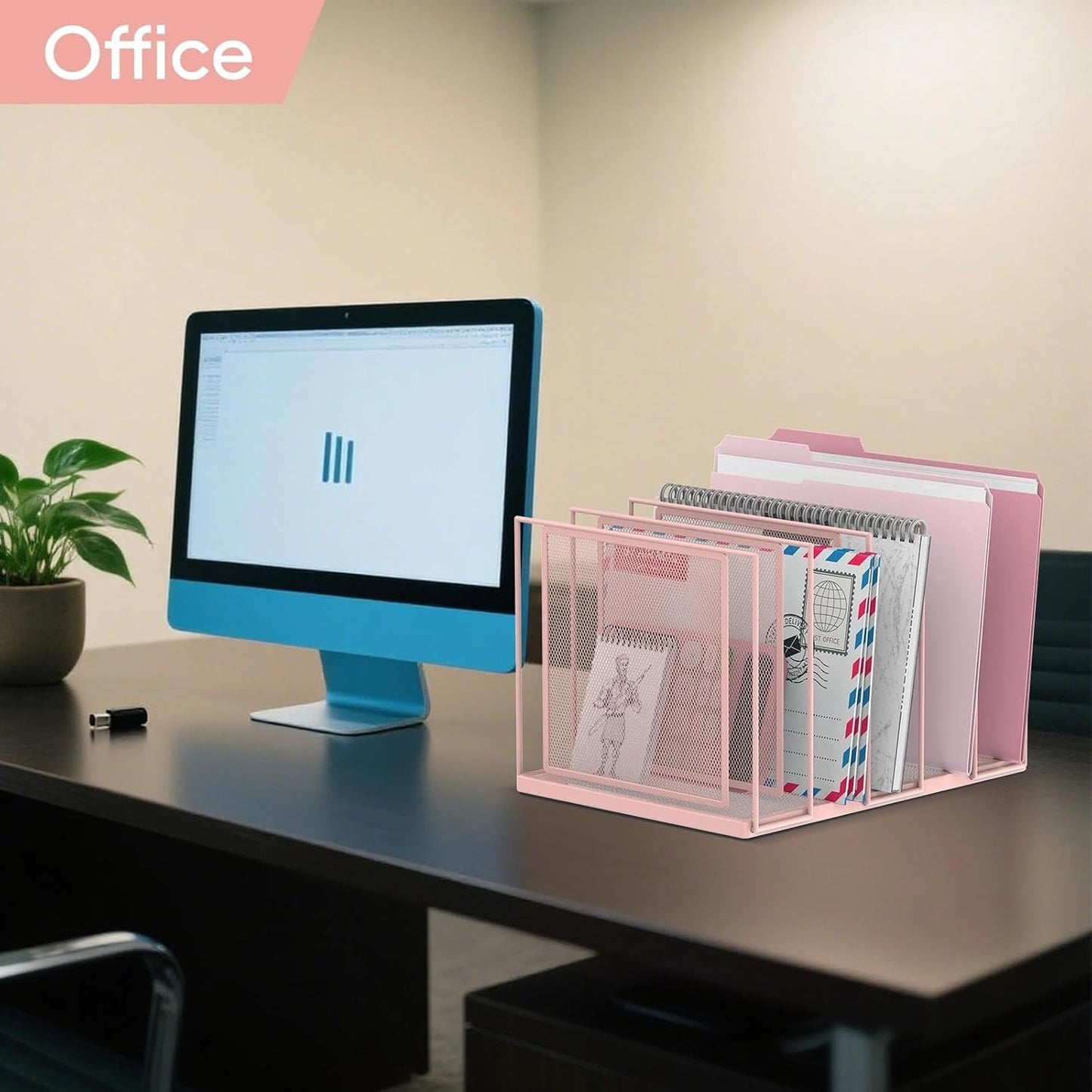 File Organizer for Desk, 5-Section Vertical File Sorter, Paper Holder Organizer Standing Metal File Folder for Office Home Classroom, Black