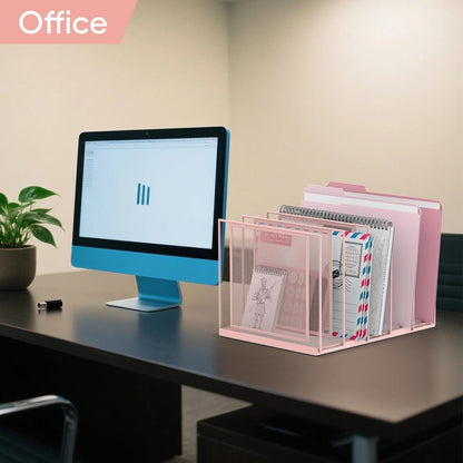 File Organizer for Desk, 5-Section Vertical File Sorter, Paper Holder Organizer Standing Metal File Folder for Office Home Classroom, Black
