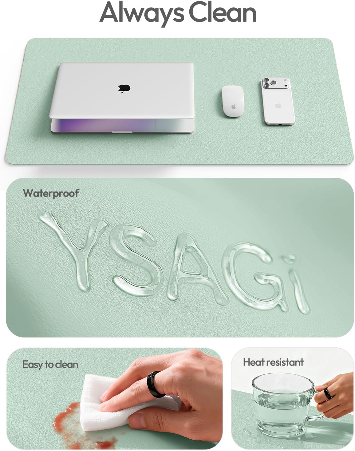 YSAGi Leather Desk Protector, Office Mat, Large Mouse Mat, Non-Slip PU Leather Blotter, Laptop Pad, Waterproof Writing Pad for Office and Home (Light Pink, 23.6" x 13.8") - Colors A