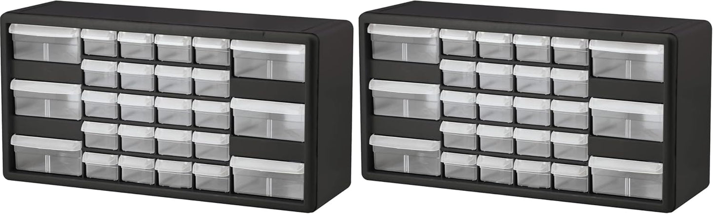 Akro-Mils 24-Drawer Plastic Drawer Storage Cabinet for Garage Organization, Bead Organizer, Building Bricks Storage, Teacher Toolbox, Makeup Organizer, 20" W x 6" D x 16" H, 10124 Black