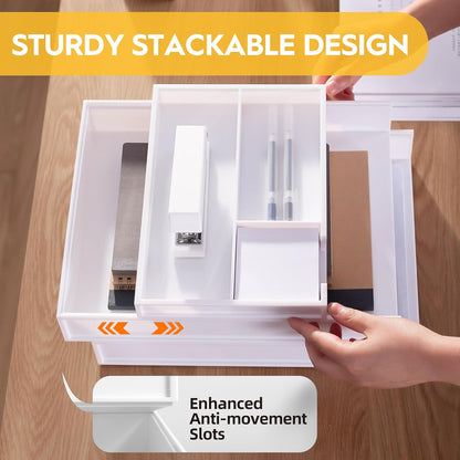 Eufrozy 3 Tier Stackable Letter Tray Paper Organizer, White Desk Paper Tray for Office Desktop Organizing, Cardboard Inbox, File Sorter, A4 Paper Turn in Tray, Document Storage, Mail Holder