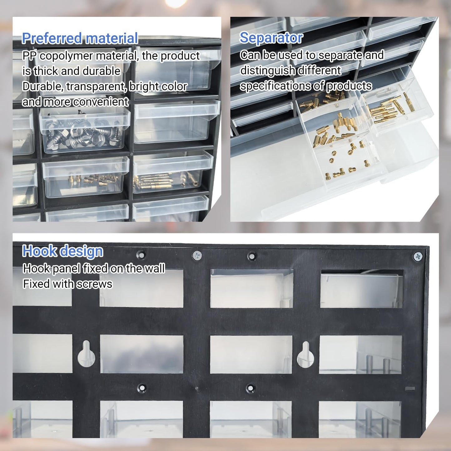 33 Drawer Plastic Small Parts Organizer, Storage Bin with Drawers for Hardware, Parts, Crafts, Beads, 11.8 x 16.1 x 5.2 Inches (Black)