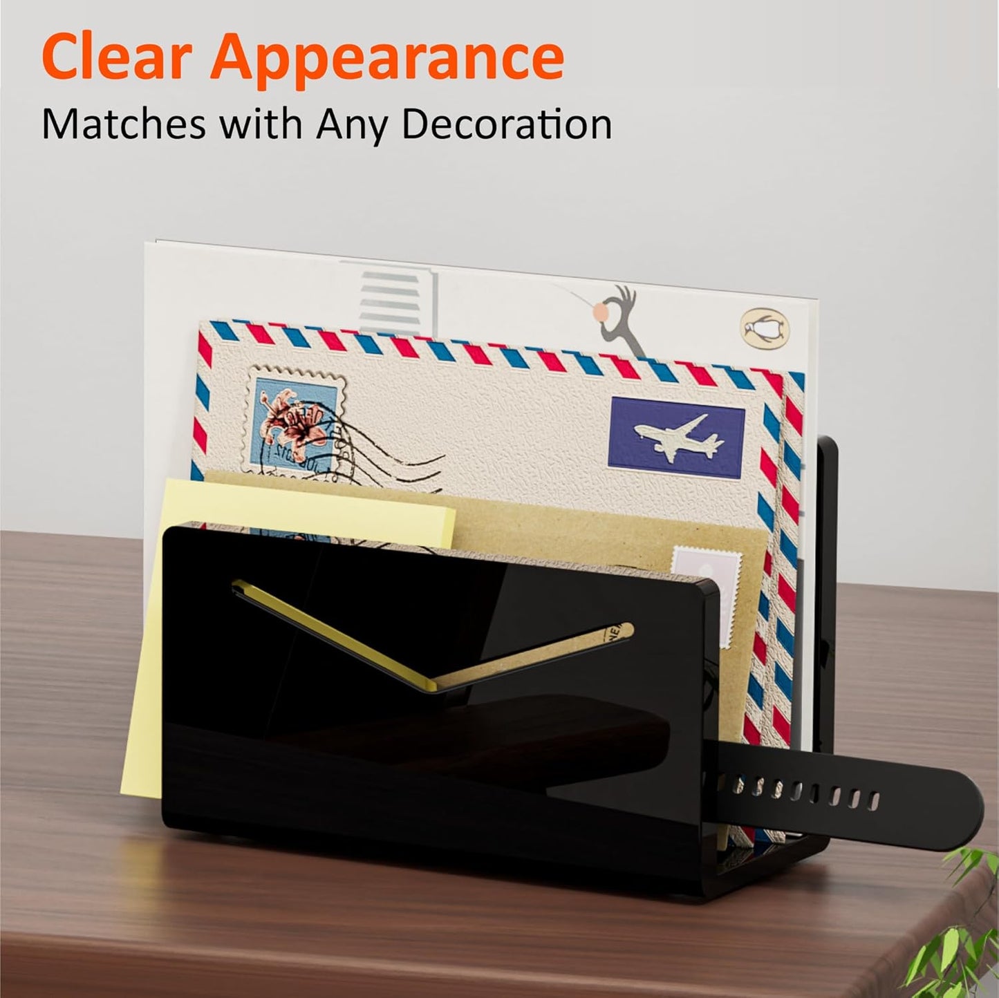 FUCDTEFC Desk Mail Organizer, 2 Section Clear Acrylic File Holder Letter Organizer, Vertical Lightweight Modern Envelope Holder Desk Accessories & Workspace Organizers for Office, Home, School