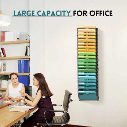 SUPEASY 5 Tier Wall File Organizer, Hanging Wall Mounted Mail Organizer with Label Slots, Metal Mesh File Holder Magazine Rack for Office, Home, School or Classroom, Black