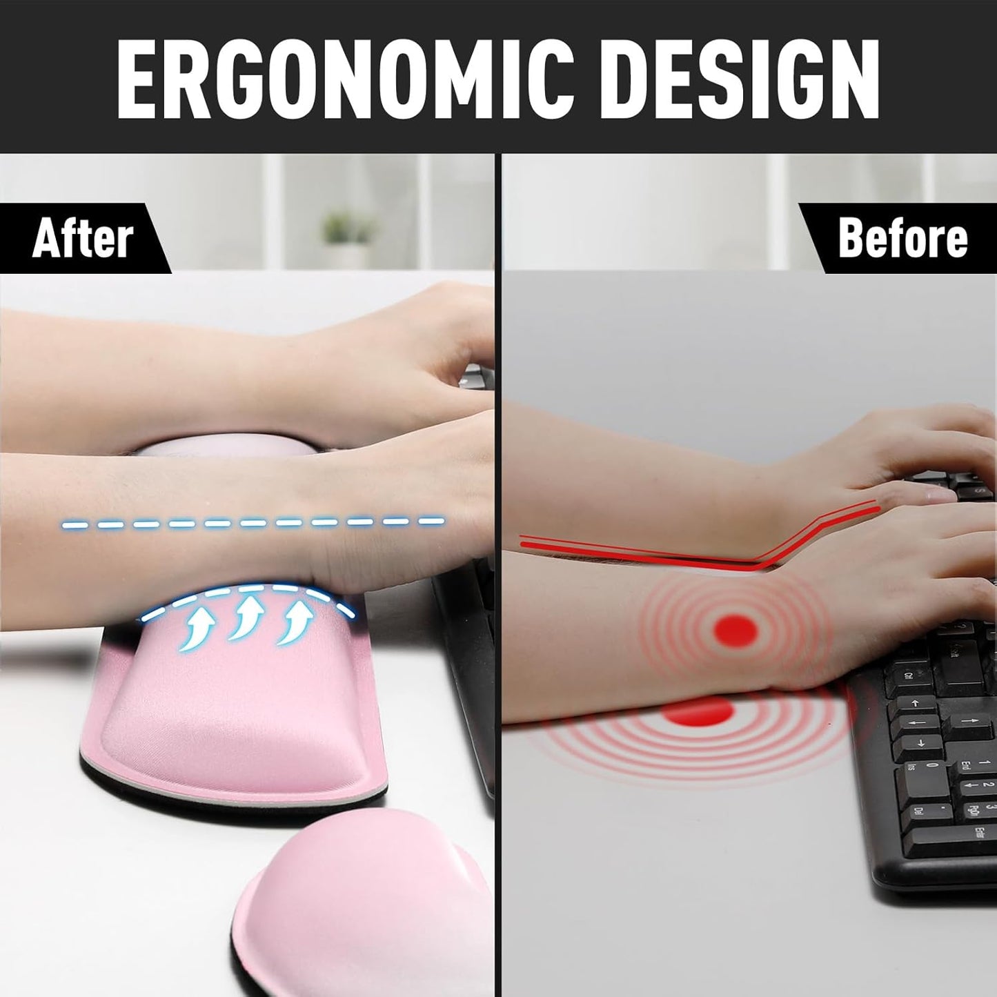 Gimars Upgrade Enlarge Silky and Superfine Fabric Gel Memory Foam Keyboard Wrist Rest Set, Ergonomic Keyboard Mouse Wrist Support for Typing Pain Relief, Comfort for Office, Gaming, Computer