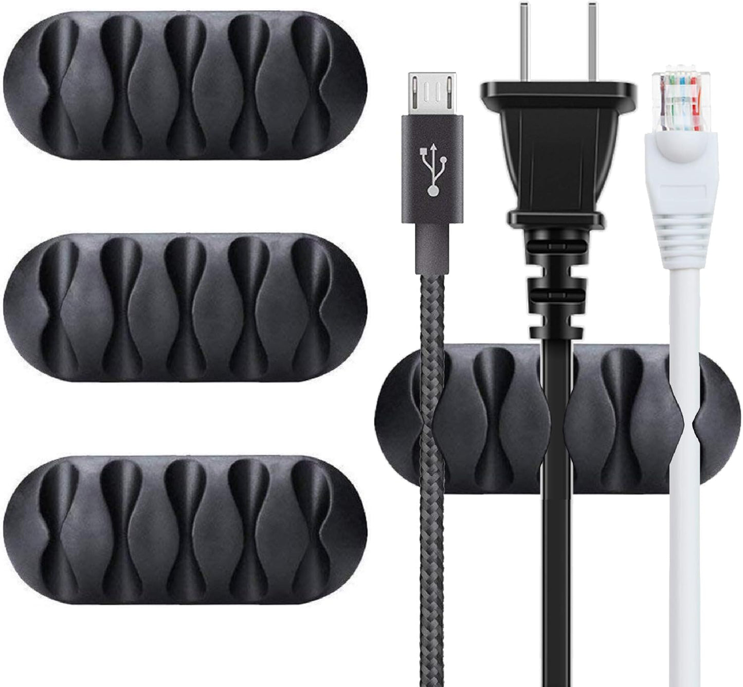 BEADNOVA Cable Clips Cord Organizer Cable Management Wire Cord Holder 24 Pcs Adhesive Wire Holder for Car Charging Accessory PC Office (Black,1 Slots, 2 Slots, 3 Slots,5 Slots)