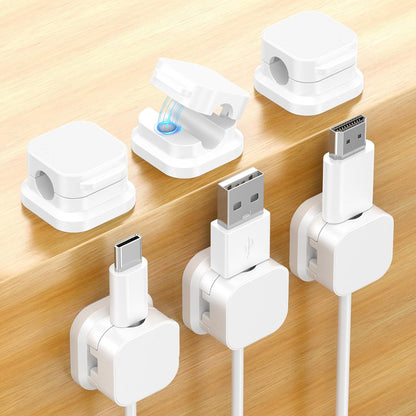 6 Pack Magnetic Cable Clips, Cord Organizer Holder with Strong Adhesive, Desk Cable Management for Home Office Car Desktop Nightstand, Adjustable Wire Keeper, Black