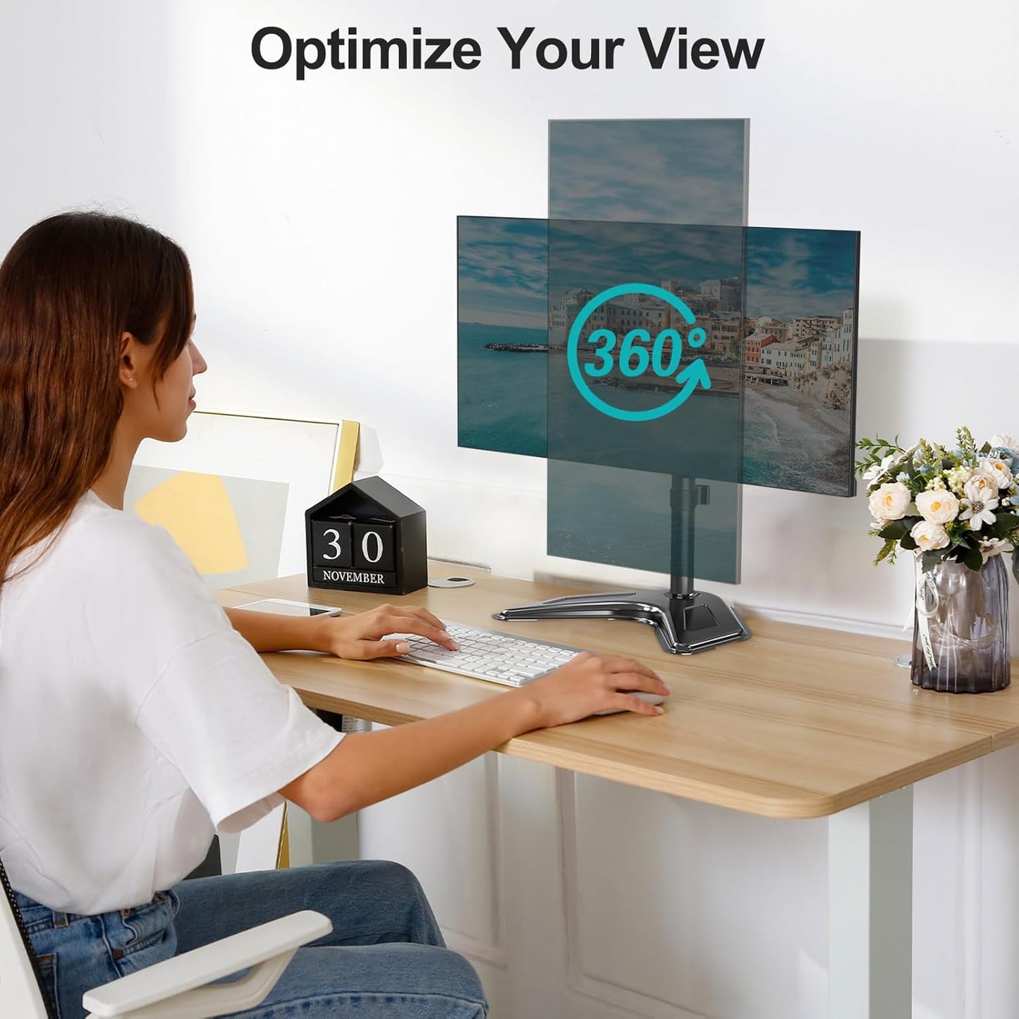 MOUNT PRO Single Monitor Stands Fits 13-32 inch/17.6 lbs Screen, Free-Standing Computer Monitor Mount for Desk, Display Standing with Adjustable Height/Tilt/Swivel/Rotation, VESA 75x75 100x100