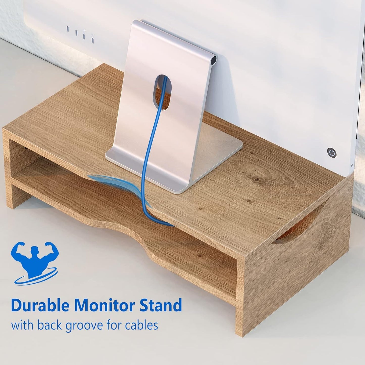 Zimilar Monitor Stand Riser, 2 Tiers Laptop Computer Monitor Riser for PC Screen, iMac, Desktop Wooden Screen Monitor Stand Riser with Storage for Home Office
