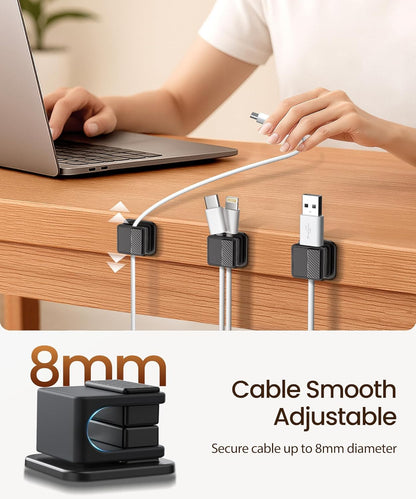 6 Pack Magnetic Cable Clips, Glow in The Dark Cable Holders, GolbinBox Cord Organizer with Shockproof Silicone, Fits up to 8mm Adhesive Cord Clips for Desk, Wall, Nightstand, Car, Home, Office, Blue
