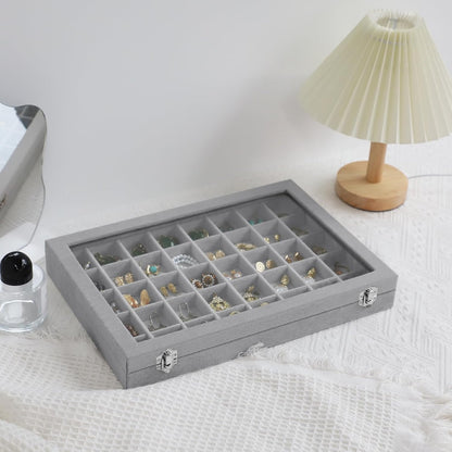 Stratalife Jewelry Organizer Bracelet Organizer Storage Box 12 Grid Stackable Jewelry Tray with Lid Velvet Jewelry Box for Drawer Necklace Bracelet Display Storage Organizer Box (Beige)