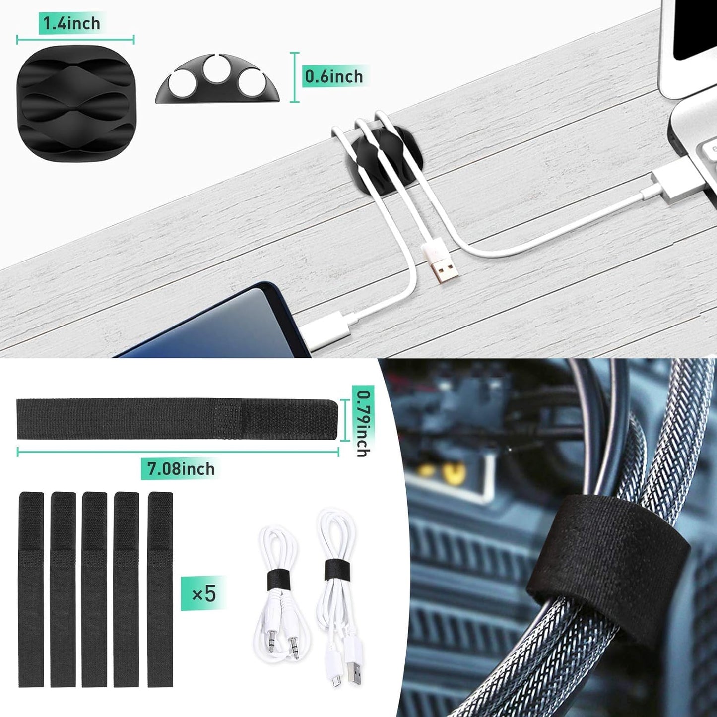 ENONCI Updated Cable Raceway Kit - 77 (5x15.4) Inch Open Slot Wire Covers for Cords, Under Desk Cable Management System to Hide Under Desk/Tv/Computer/Net/Power Cords, (Pack 5)