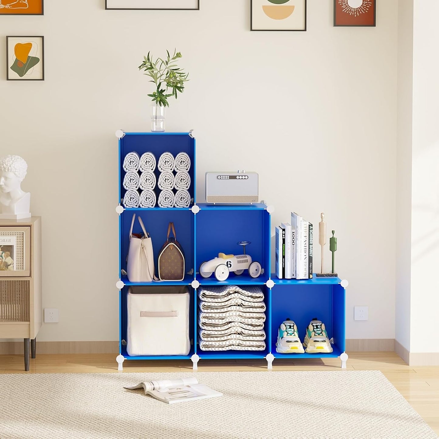 AWTATOS Cube Storage Organizer, Storage Cubes Shelves Bookshelf, 6 Cube Closet Organizers and Storage, DIY Stackable Plastic Clothes Organizer Shelving for Bedroom, Home, White