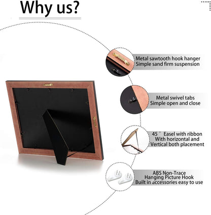 ELSKER&HOME Diploma Frame - Wide Solid Wood Frame - Black Velvet Golden Rim Mat - Semi-Tempered Glass - Includes Hanging Hardware and Desktop Easel(ONLY Display 11×14 Document/Certificate)