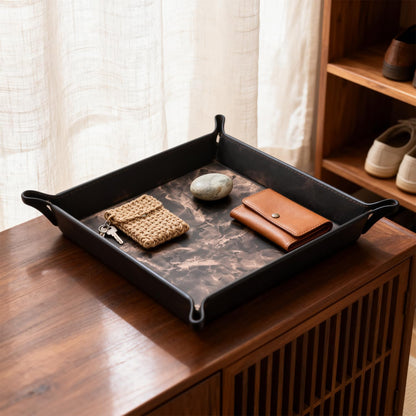 siduater Valet Tray Desktop Storage Organizer, Vegan Leather Catchall Bedside Vanity Tray Nightstand Caddy Holder for Remote Controller, Watch, Keys, Phone, Wallet, Sunglasses, Jewelry - Map
