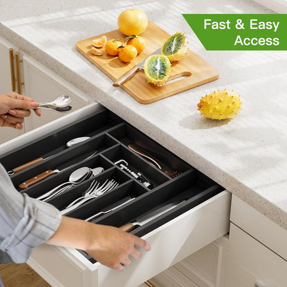 Pipishell Bamboo Expandable Silverware Drawer Organizer, Adjustable Kitchen Utensil Tray for Forks, Spoons and Knives, Wood Storage Cutlery Holder for Bedroom and Living Room
