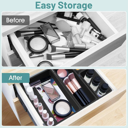 WOWBOX 25 PCS Clear Plastic Drawer Organizer Set, 4 Sizes Desk Drawer Divider Organizers and Storage Bins for Makeup, Jewelry, Gadgets for Kitchen, Bedroom, Bathroom, Office