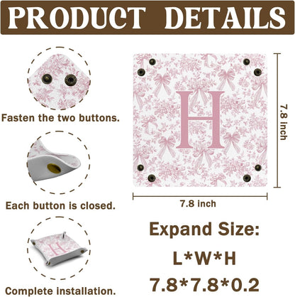 Gifts for Mom Initial Valet Tray,Pink Personalized Gifts for Women Mom Grandma Girlfriend,Nightstand Desk Accessories PU Leather Tray Organizer for Birthday Christmas Gift Ideas (B)