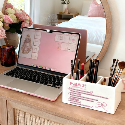 Purple Coquette Bow Pen Pencil Holder for Desk, Girly Office Decor, Preppy Purple Bow Aesthetic Wooden Box Sign Decorations for Girly Room Bedroom Dorm Office Desk Tabletop