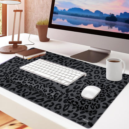 MOSISO Wrist Rest Support for Mouse Pad&Keyboard Set, Ergonomic Large Leopard Grain Desk Mat&Coaster Set, Non-Slip Mousepad&Pain Relief&Easy Typing Cushion with Memory Foam for Home Office, Black