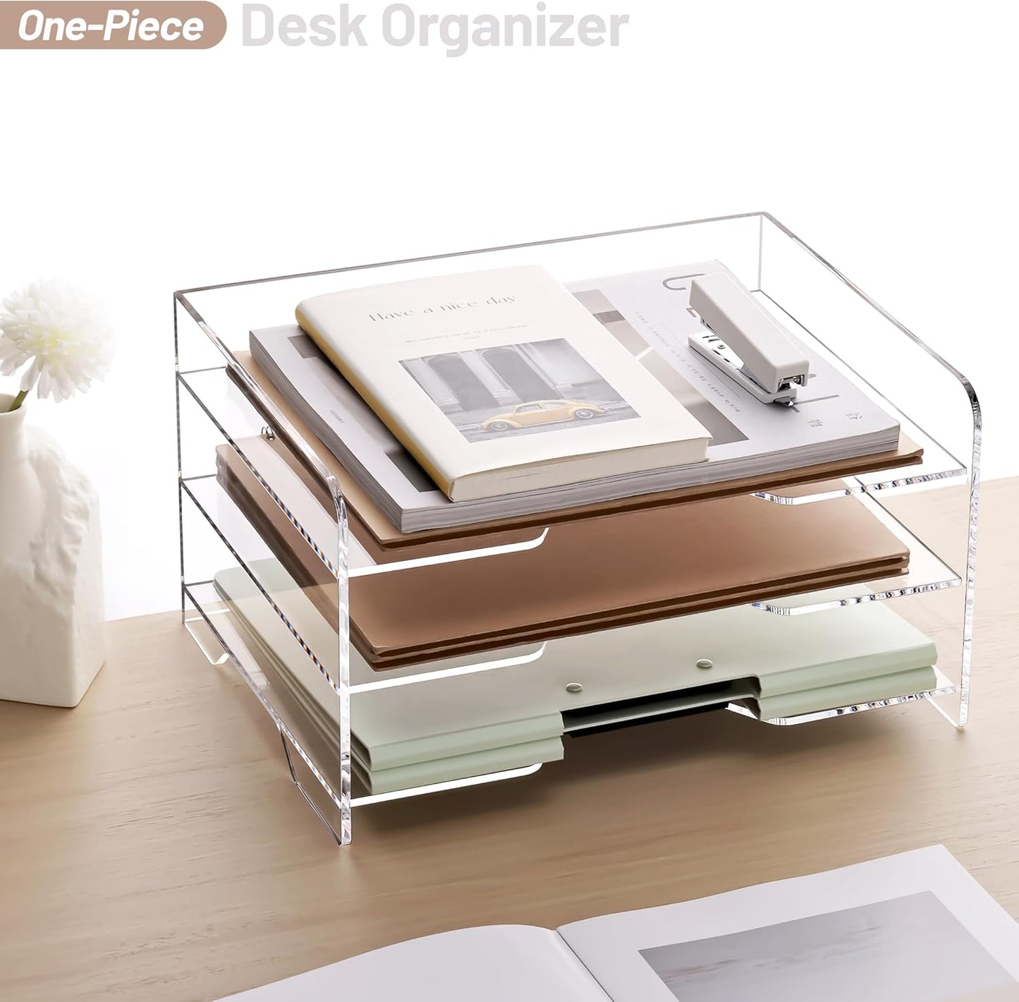 SANRUI Paper Organizer for Desk,Acrylic Stackable Letter Tray, Clear Desk Organizer, Paper Sorter for Office,Home or School,2-Pack
