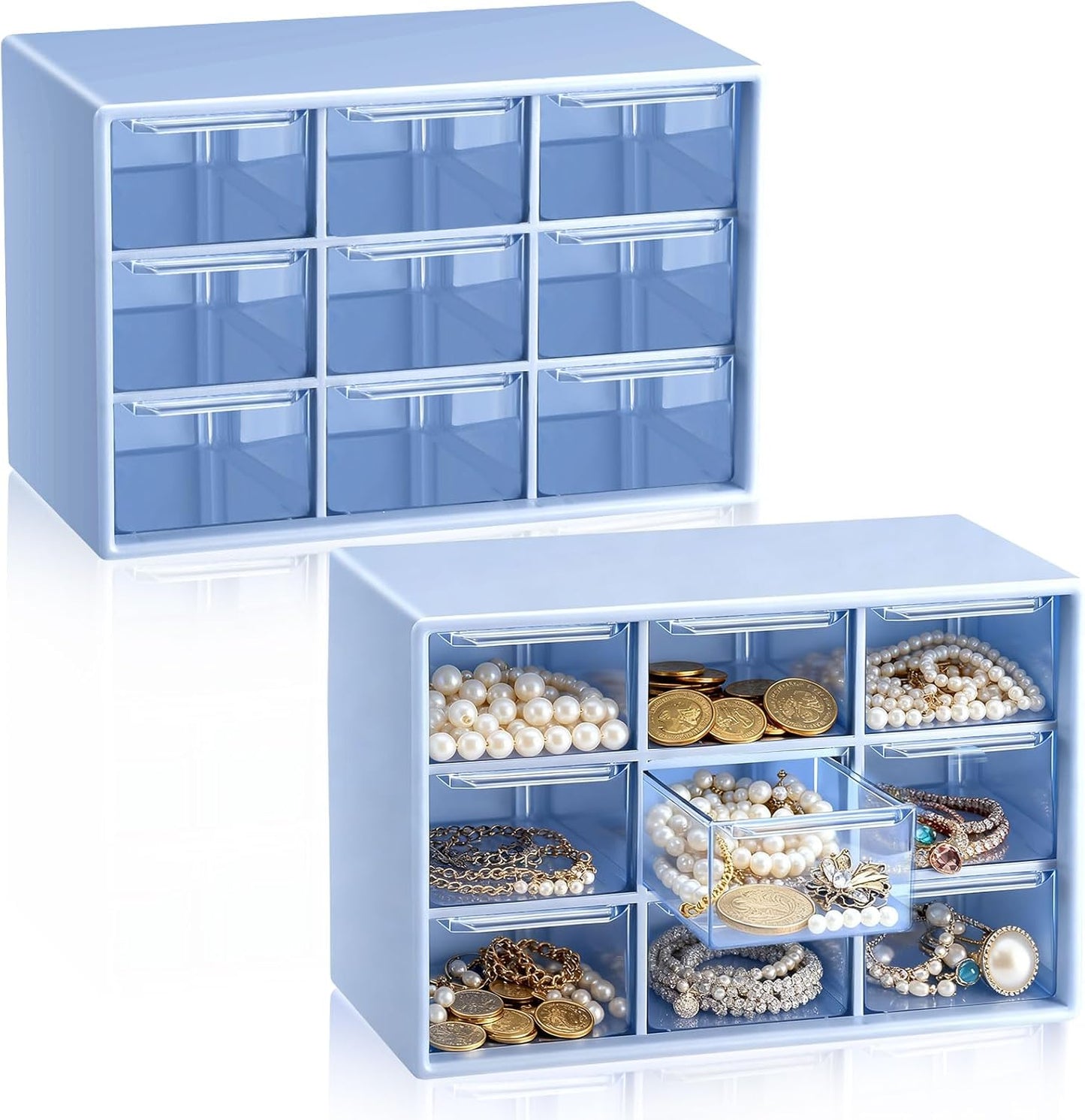 Wenqik 2 Pcs Mini Storage Drawers Teacher Toolbox Organizer with 9 Clear Drawers Small Plastic Desktop Teacher Desk Craft Organizer for Classroom Office 7" x 3. 9" x 4. 7"(Green)