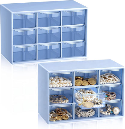 Wenqik 2 Pcs Mini Storage Drawers Teacher Toolbox Organizer with 9 Clear Drawers Small Plastic Desktop Teacher Desk Craft Organizer for Classroom Office 7" x 3. 9" x 4. 7"(Green)