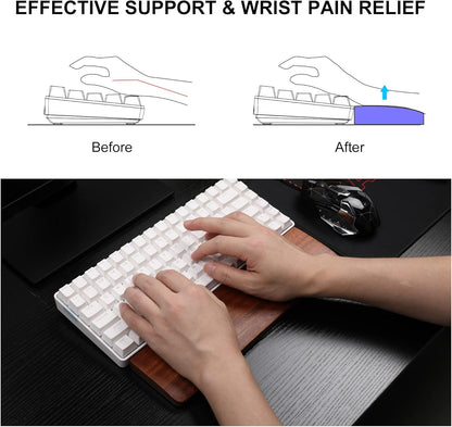 Wooden Keyboard Wrist Rest for 60% Keyboard, Ebony Wood Wrist Rest Pad Support with Anti-Slip Rubber Base, MageGee Ergonomic Keyboard Palm Rest for Pain Relief, Easy Typing
