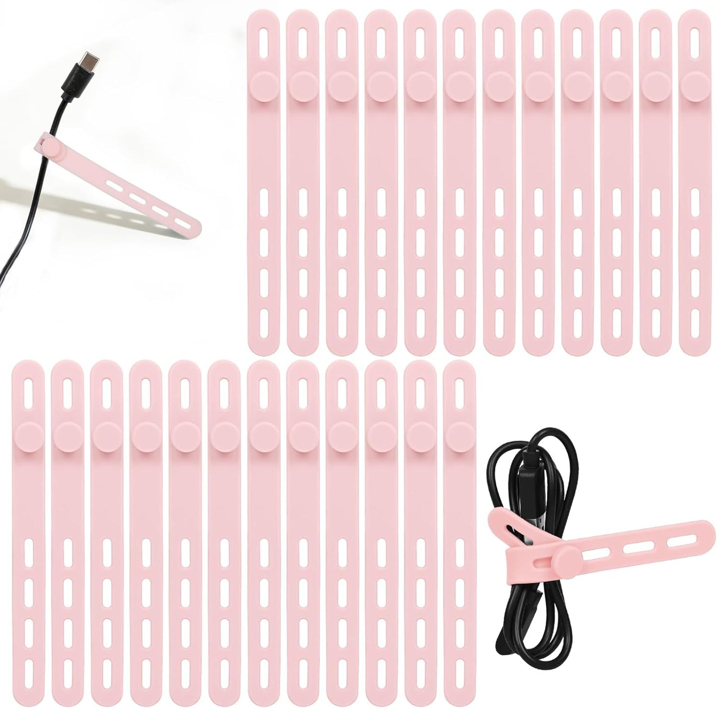 Donruby 24Pcs Silicone Cable Ties - Reusable & Washable with Locking Buckles, Adjustable Fastening Cable Management Straps, Multi-Purpose High Elasticity Cord Organizer (Purple)