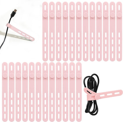Donruby 24Pcs Silicone Cable Ties - Reusable & Washable with Locking Buckles, Adjustable Fastening Cable Management Straps, Multi-Purpose High Elasticity Cord Organizer (Purple)