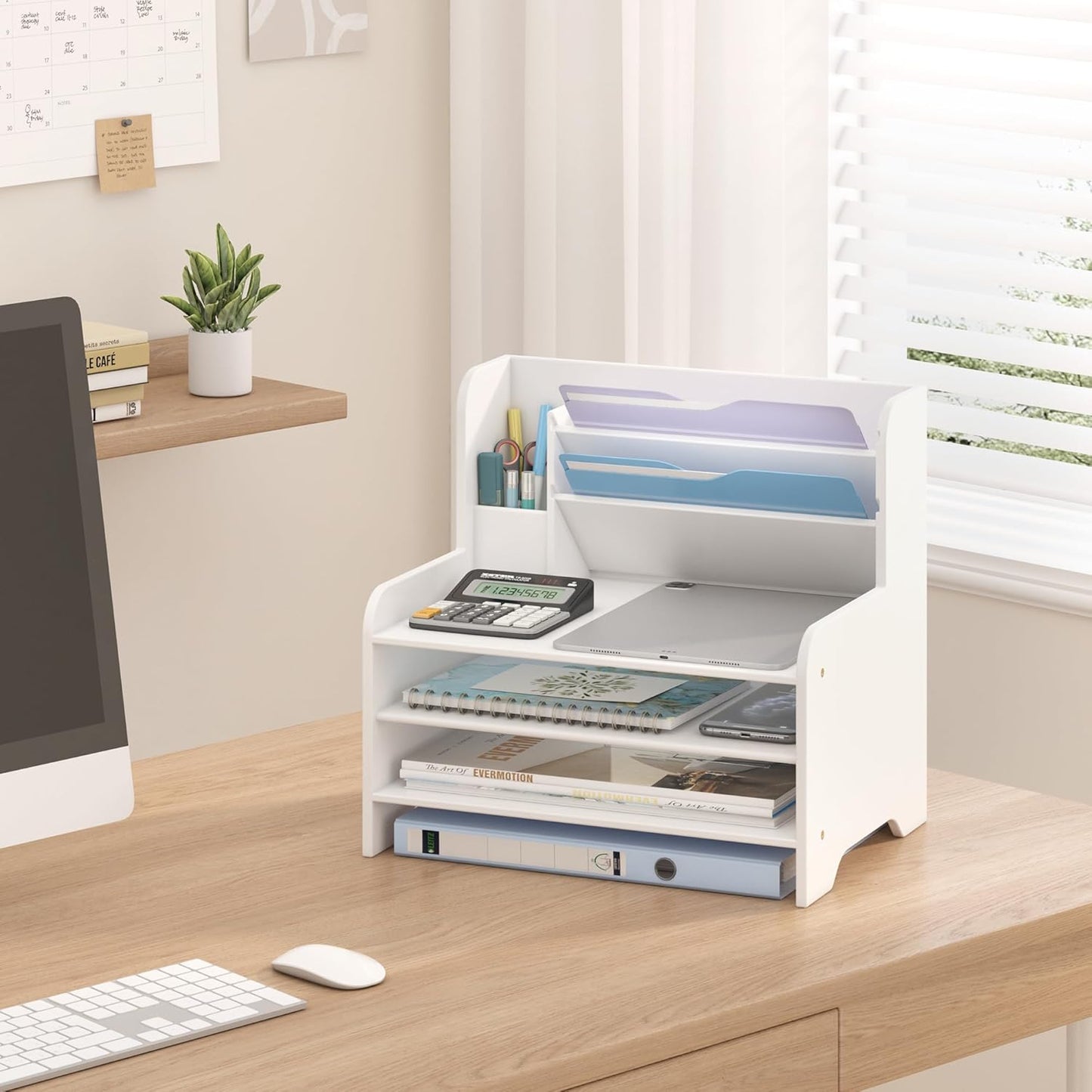 Desk File Organizer 4-Tier Desktop Paper Mail Organizer Document Holder for Home Office Supplies, Office Desk Accessories & Workspace (Nature)