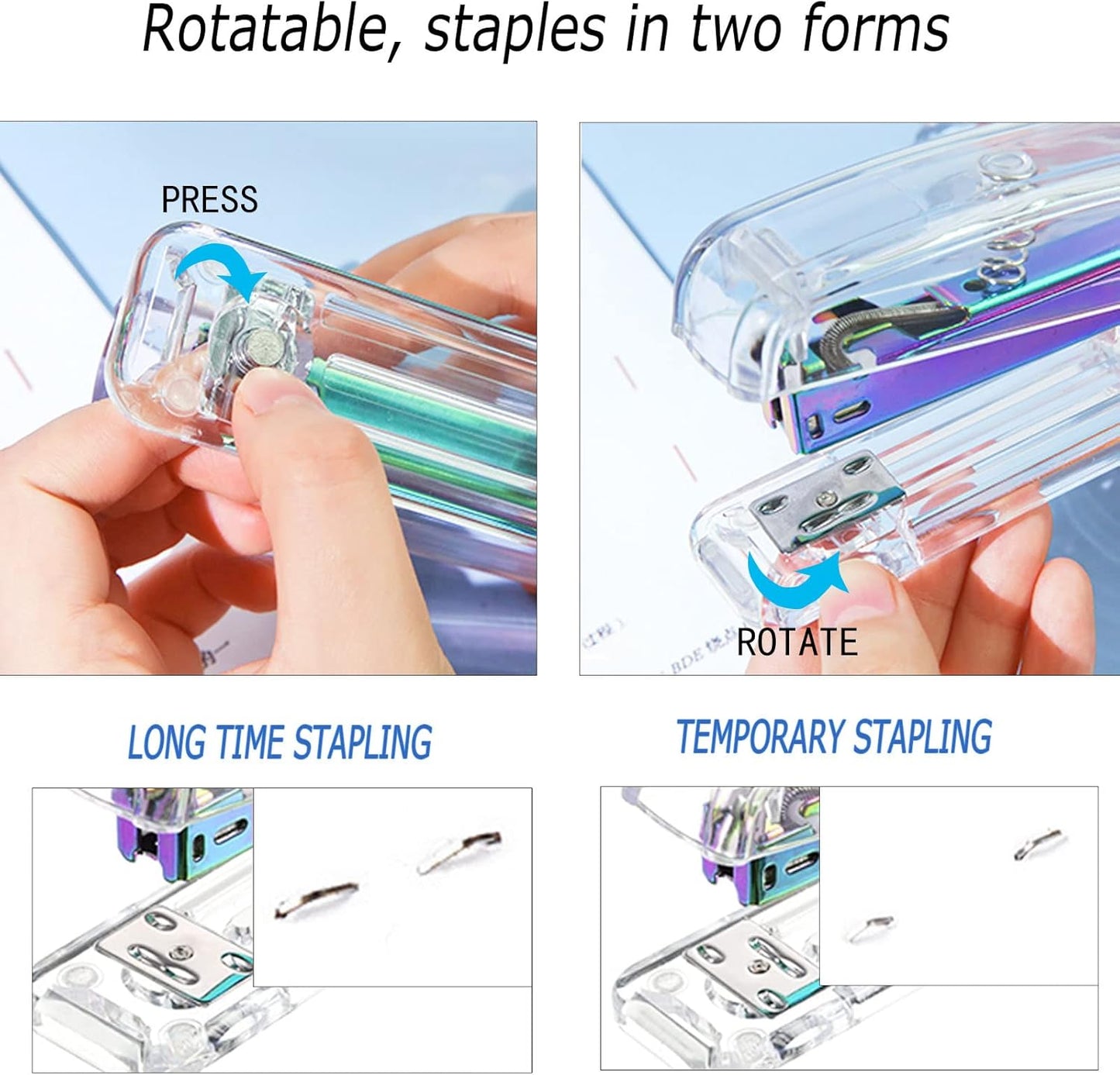 Famassi Rose Gold Desk Accessories，Office Supplies Set Acrylic Stapler Set Staple Remover, Tape Holder, 2 Ballpoint Pen, Scissor, Binder/Paper Clips and 1000pcs Staples.