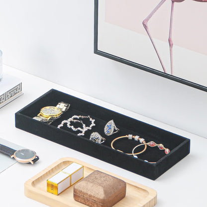 Divided Drawer Organizer Tray, Velvet Jewelry Storage Tray, Necklace Bracelet Ring Earring Display Tray,Bedside Nightstand Desk Holder Tray for Phone Watch Sunglasses Cosmetics Storage/Beige/1grid