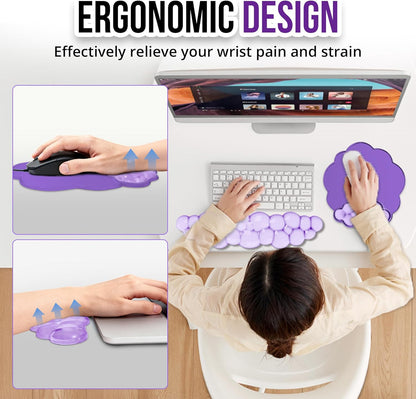 Keyboard Wrist Rest Set — Ergonomic Cloud Gel Wrist Rest Keyboard and Mouse Pad, Non-Slip Desk Accessories for Office and Home（White）
