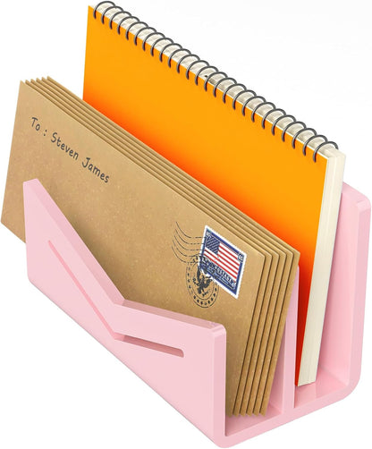 Beego Envelope and Mail Organizer Countertop - Clear Acrylic Desk Organizer Letter Holder Desktop File Sorter Bill Document Folder Rack for Office, Home, School Desk Organization