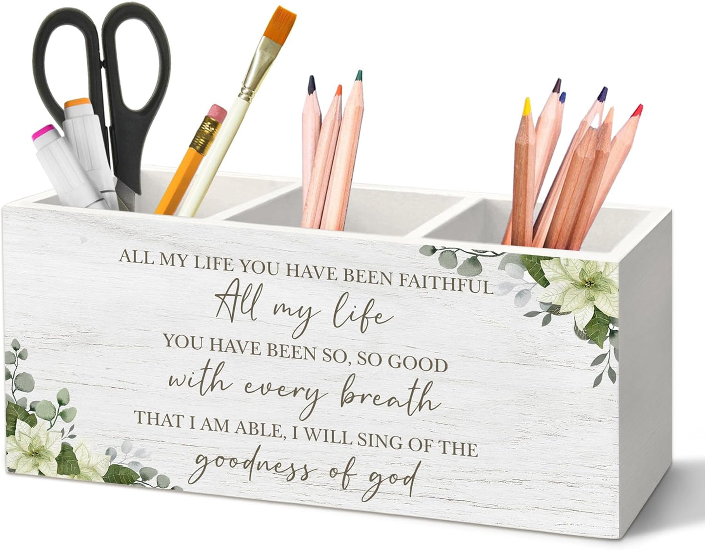 Christian Sparrow Bird Pen Holder for Desk, Religious Scripture Bible Verse Pencil Organizer, His Eye is on The Sparrow Bird Wooden Pen Holder Desk Accessories Decor for Home Office
