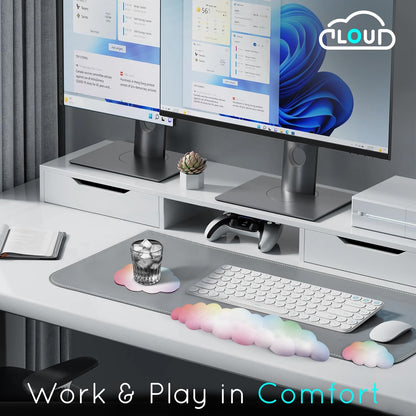 Cloud Wrist Rest for Computer Keyboard Arm Wrist Rest with Non-Slip Base Extended Wrist Rest Ergonomic Memory Foam for Keyboard and Mouse Typing Pain Relief, Office, Gaming, Computer