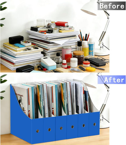 Limitliho Magazine File Folder Holder for Desk, Book Bins for Classroom Library,Office,Home, 10.6" H x 10.2" L x 3.5" W in Cardboard Paper Organizer (Six color, 6 Pack)