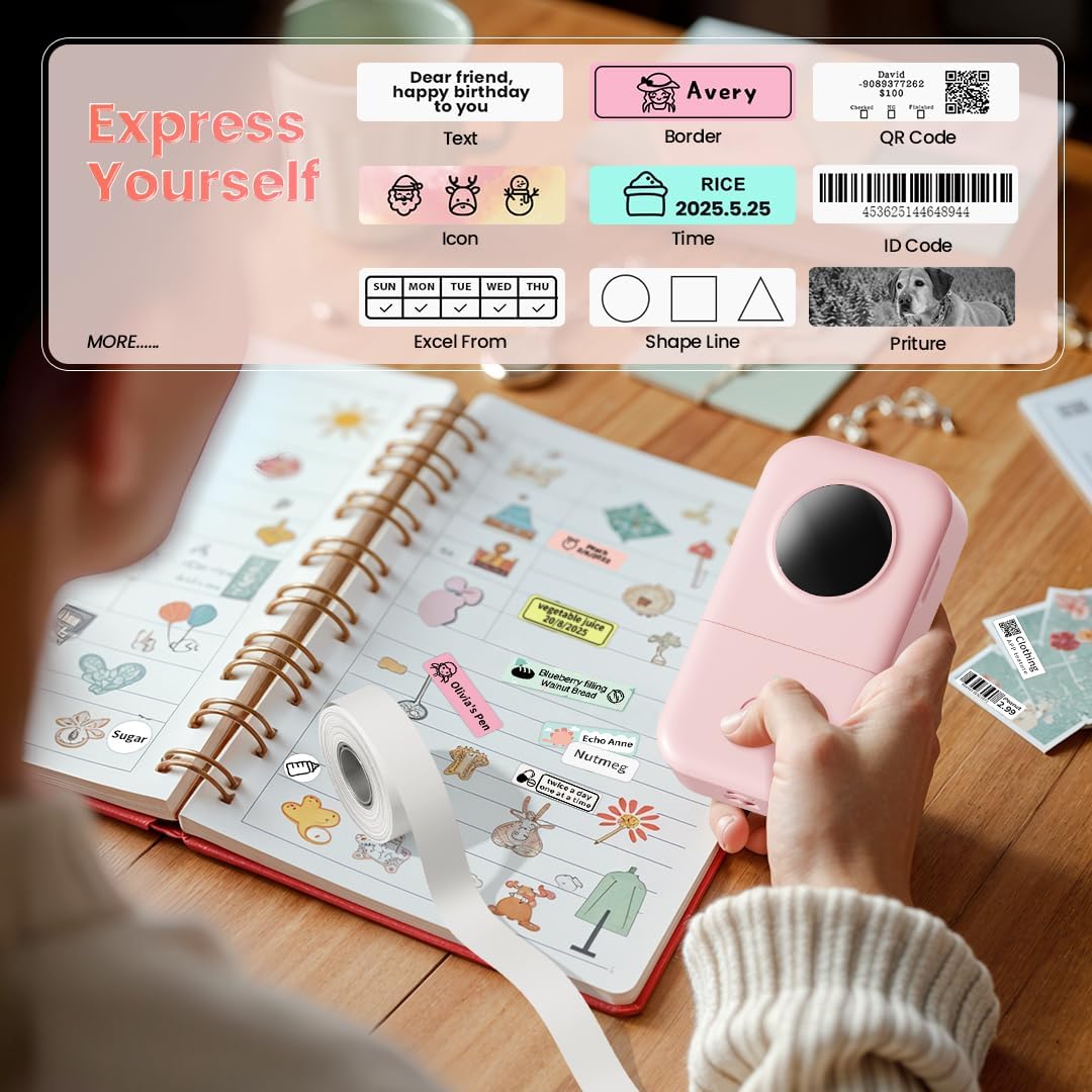 Phomemo Label Maker, D30 Portable Bluetooth Label Maker Machine with Tape, Small Mini Label Printer, Multiple Templates Fonts Icon Labeler for Home, School, Office
