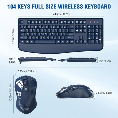Wireless Keyboard and Mouse Combo, EDJO 2.4G Full-Sized Ergonomic Computer Keyboard with Wrist Rest and 3 Level DPI Adjustable Wireless Mouse for Windows, Mac OS Desktop/Laptop/PC
