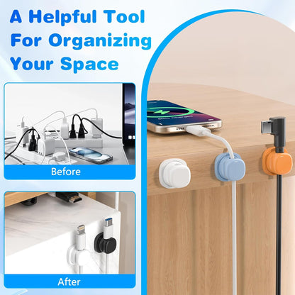 6Pcs Magnetic Cord Organizer Holder,Cord Holder for Nightstand,360° Rotatable Spring Cable Management,Adhesive Wire Cable Clips Management Kit for Phone Charger,Computer,Office,Desk,Nightstand (White)