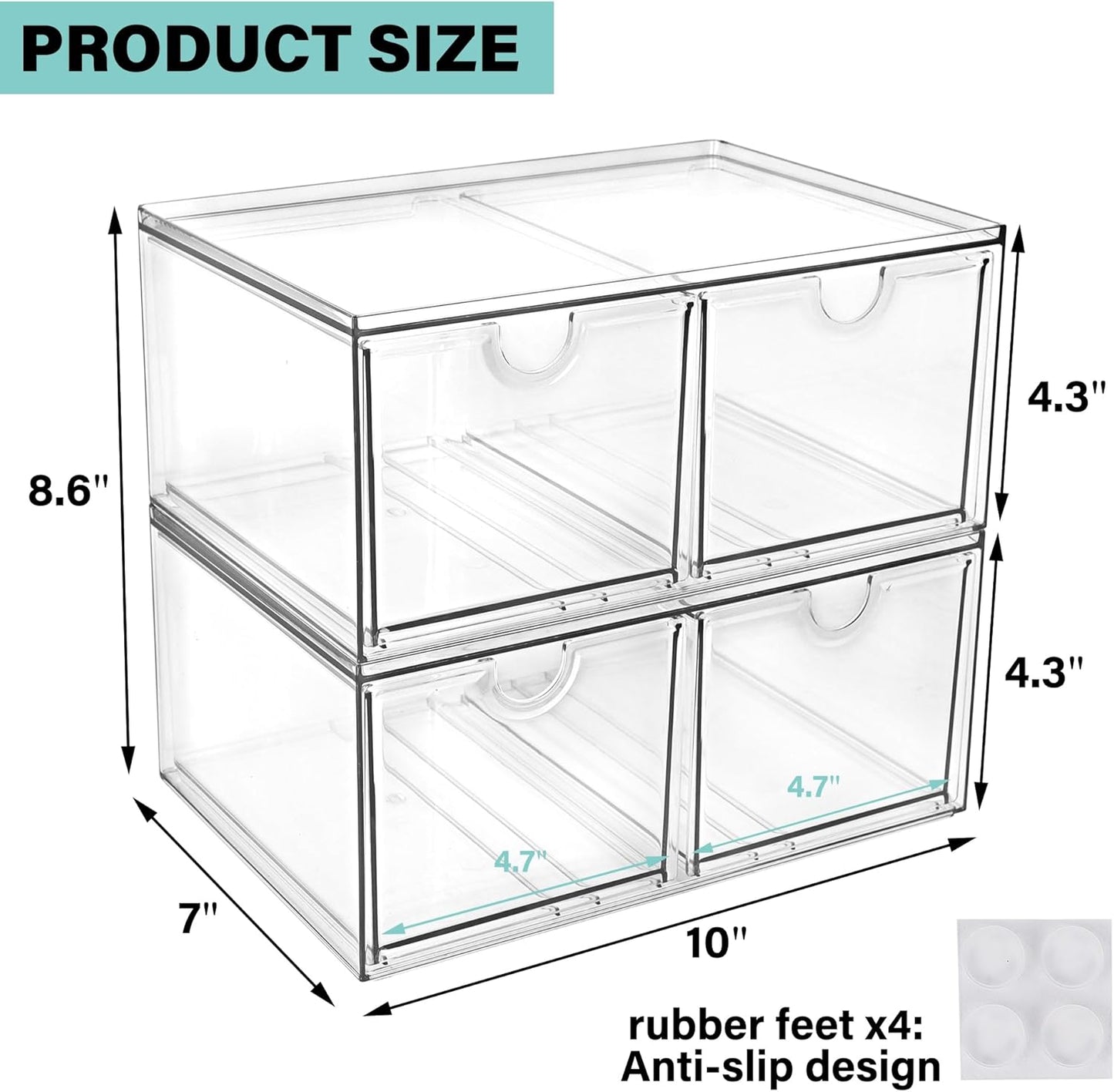 Prsildan Acrylic Makeup Organizer, 2 Pack Stackable Storage Drawers with 6 Drawers for Office Desk Vanity Craft Room Clear Drawer Organizers for Hair Accessories Art Supplies Cosmetics Modular System