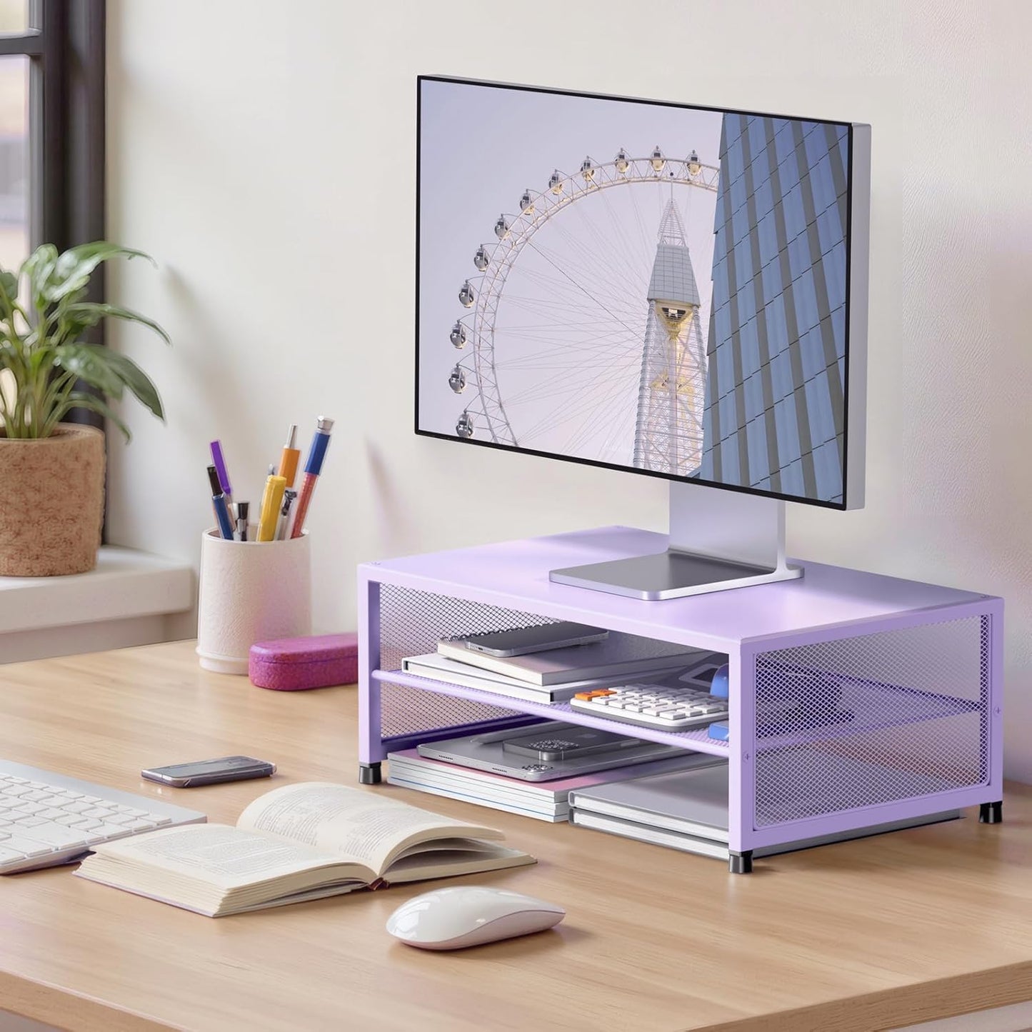 ECOLOVI 2-Tier Computer Monitor Stand Riser, Desk Organizer for Monitor, Printer & Laptop Stand, Desktop Workspace Organizers for Office Supplies(Black)