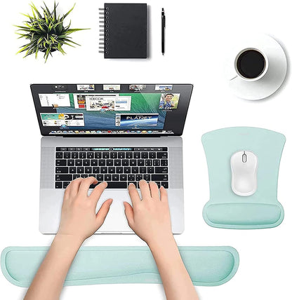 MOSISO Wrist Rest Support for Mouse Pad & Keyboard Set, Ergonomic Mousepad Non-Slip Base Home/Office Pain Relief & Easy Typing Cushion with Neoprene Cloth & Raised Memory Foam, Apricot